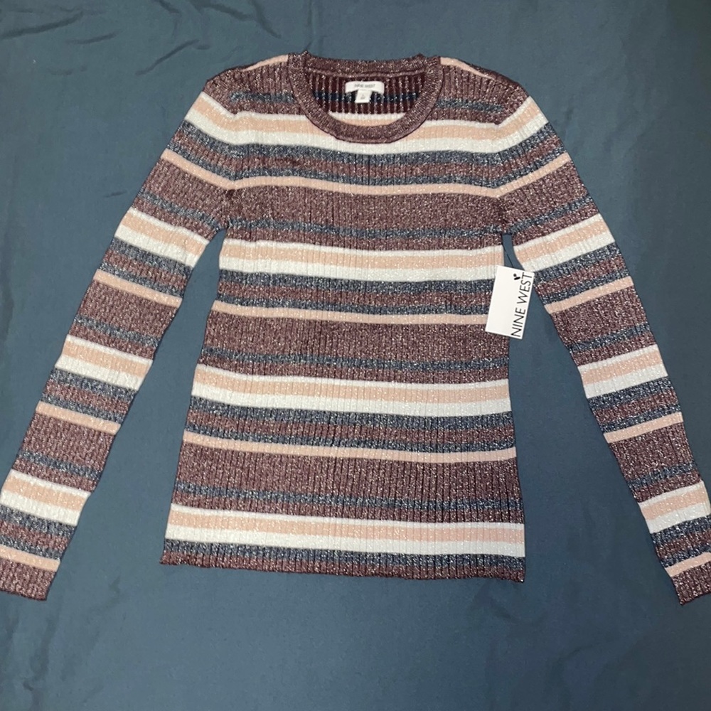 Nine West Stretch Metallic Thread Sweater Large